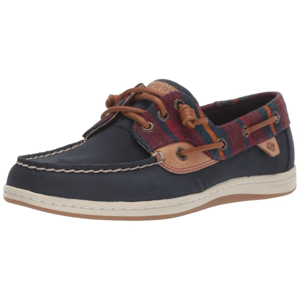 Sperry Songfish Varsity Flats Size 7M Black Leather Wool Boat Shoes STS84082